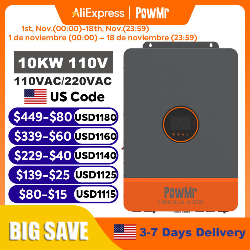 Split Phase Inverter 10Kw 110V 220V - PowMr 16KW 10KW Onduleur monophasé 110V
