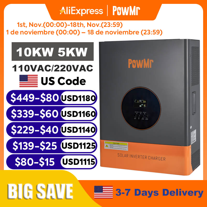 Onduleur biphasé PowMr 10KW 5K - Split Phase Inverter 10Kw 110V 220V avis et prix