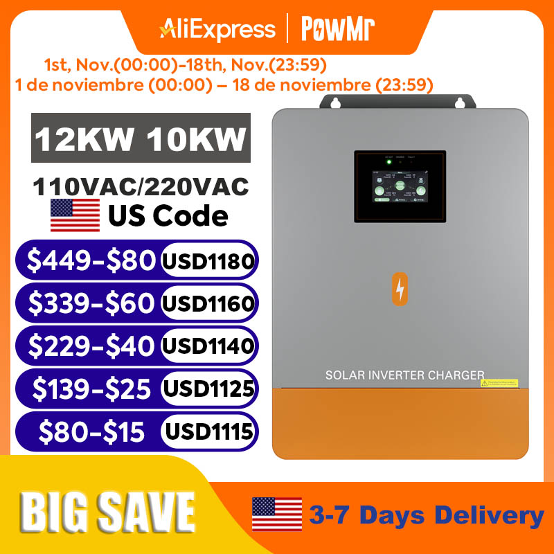 Onduleur hybride solaire PowMr - Split Phase Inverter 10Kw 110V 220V avis et prix
